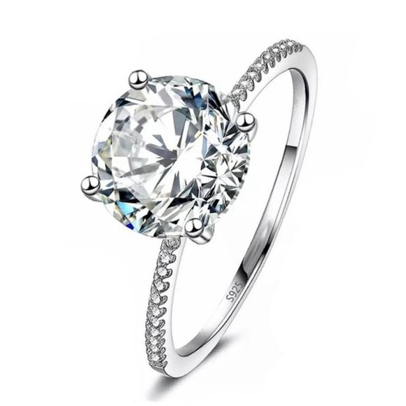 Round CZ Engagement Ring, CZ Diamond Wedding Ring, Solitaire Promise Bling Ring - Picture 1 of 3